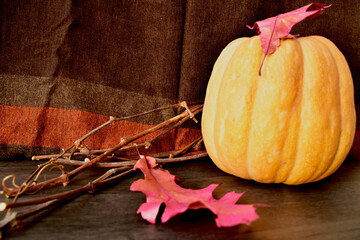 pumpkin and autumn leaves