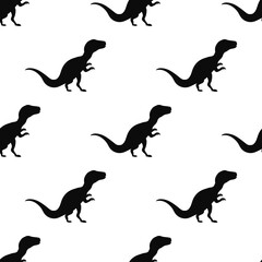 Black tyrannosaurus, graphical dinosaur icon isolated seamless pattern on white background. Vector