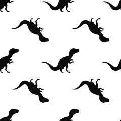 Obraz premium Black tyrannosaurus, graphical dinosaur icon isolated seamless pattern on white background. Vector
