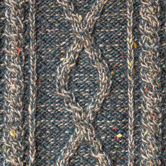 A traditional knitting pattern for a woollen sweater from the Aran Islands, Ireland. The panels of stitches represent fishing nets, ropes, cables and natural local items such as moss and honeycomb.