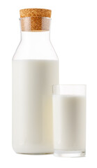 Closed glass milk bottle isolated on white background
