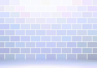 Light lilac blue brick room 3d illustration. New smooth empty wall and floor textured background.