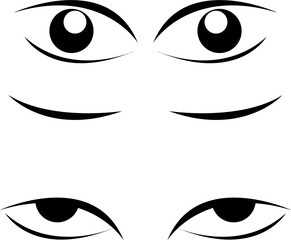 Eye for Cartoon Animation white background. eyes icon Design.Open and closed eyes images, sleeping eye shapes with eyelash,supervision and searching signs.cute cartoon eyes face elements