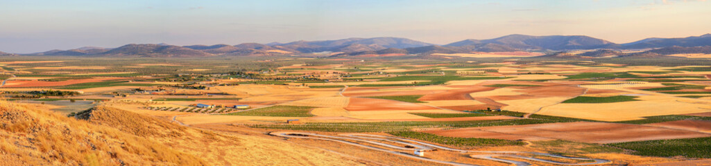 Fototapeta premium Spanish meseta at sunset, near Consuegra, Toledo