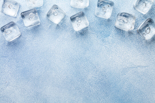 Ice cubes and water drops