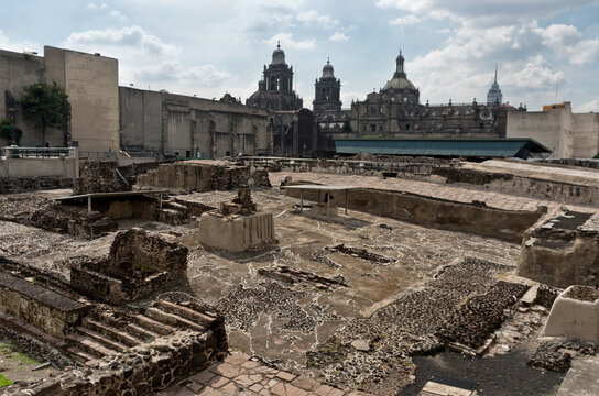 Ruins of Templo Mayor of Tenochtitlan. Mexico City.