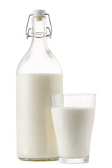 Closed glass milk bottle isolated on white background