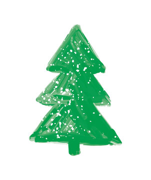 Christmas Vector Card. Green Hand Drawn Abstract Christmas Tree Isolated on a White Background. Winter Illustration.