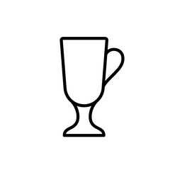 Mulled wine or irish coffee glass. Linear icon of mug with stem, handle. Black simple illustration of dishes for drink, cocktail. Contour isolated vector pictogram on white background
