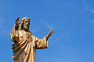 Quebec; Canada- june 25 2018 : statue of Jesus in the village of Baie des sables