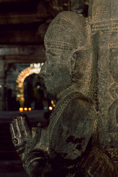 indian style ancient idol or sculpture made of black stone 