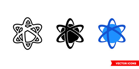 Atom icon of 3 types color, black and white, outline. Isolated vector sign symbol.