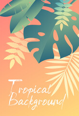 Fototapeta premium Hot tropical background with assorted green and yellow leaves and text, colored vector illustration