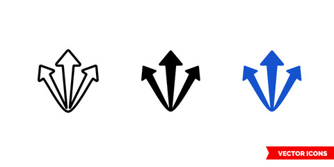 Burst arrows icon of 3 types color, black and white, outline. Isolated vector sign symbol.