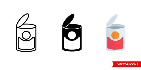 Can symbol icon of 3 types color, black and white, outline. Isolated vector sign symbol.