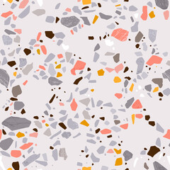 Cotton fabric Terrazzo vector seamless pattern. Abstract background with polished stone, marble, glass, granite and natural minerals