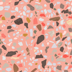 Cotton fabric Vector terrazzo polished stone trendy abstract background. Italian and classic venetian style. Seamless pattern for home decore, textile, wallpaper, tile, wrapping