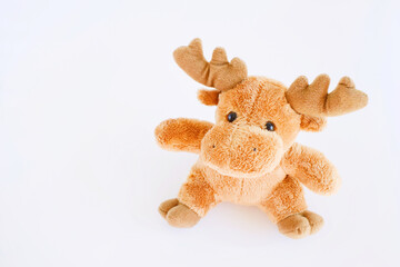 Children Toy collection, Soft brown deer on a white background. soft christmas toy brown deer