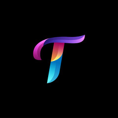 initial letter t logo with gradient vibrant colorful glossy