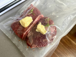 Sous vide meat packed with vacuum