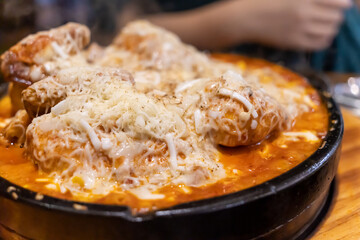 Nurungji(means crust of overcooked rice) Chicken with cheese and sauce