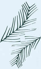 Thin green leaves design on light blue background