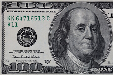 closeup of old 100 dollar banknote