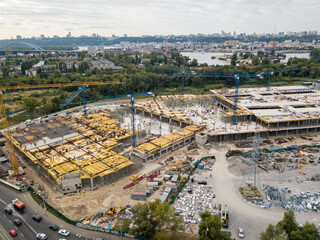 Obraz premium Aerial drone view. Construction of a large shopping center