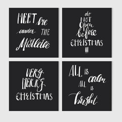 Hand made vector abstract Merry Christmas greeting cards set with elegant handwritten modern Merry Christmas calligraphy phases and quotes isolated on white background.Happy New Year concept