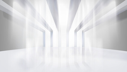 Empty hall in a modern office building. Illuminating sun rays. Graphic elements for your design. Vector illustration.