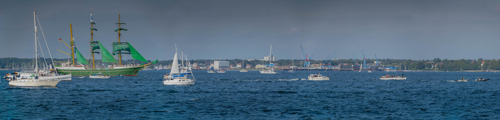 Panorama view of impressive tall ship parade on the Kieler förde. Kiel Week , Kiel Regatta,an...