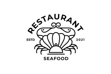 Creative Seafood Restaurant Logo with Crab and Shell – Minimalist Line Art