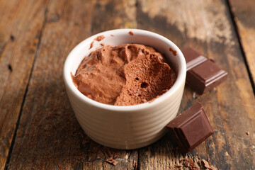 chocolate mousse on wood background