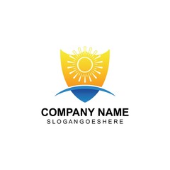 Fototapeta premium Sun with shield Vector illustration Icon Logo Template design