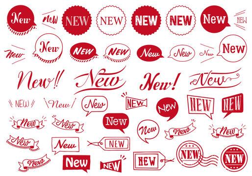 Red &ldquo;NEW&rdquo; label and badge set