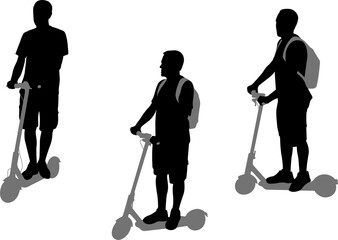 man riding electric scooter silhouettes set - vector © Bokica