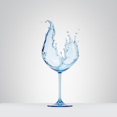 3d render, water splash in the shape of wineglass, clear liquid splashing clip art, isolated on white background