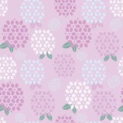 Simple purple Hydrangea floral seamless pattern. Great for fabric, textile, wrapping paper, scrapbooking. Surface pattern vector design.