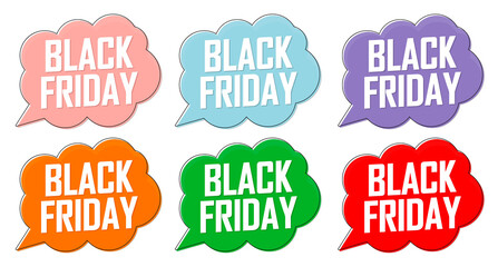 Black Friday, Set Sale speech bubble banners design template, discount tags, final season offers, vector illustration