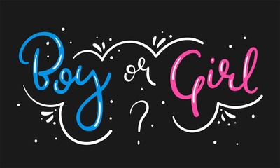 Boy or girl hand drawn modern lettering - Baby shower announcement banner, card - Gender reveal party - Vector illustration isolated