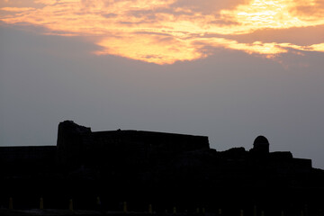 Ancient Bahrain Fort during sunset, Bahrain