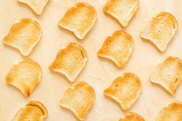 Pattern of toast bread slices. Layout of food, overhead view