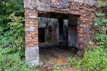 Old abandoned bunker in the woods. Military Fort. military defensive fortifications. fort number 10. Vladivostok. Russia.
