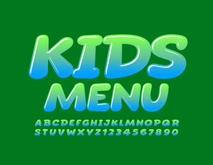 Vector creative template Kids Menu. Color gradient Font. Shiny Alphabet Letters and Numbers for Children