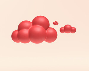 Miniature clouds, 3d icon, red flat color plastic, 3d rendering