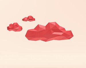 Miniature low poly cloud, red flat color plastic, 3d rendering