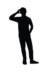 Standing man silhouette vector on white background, simple people concept..