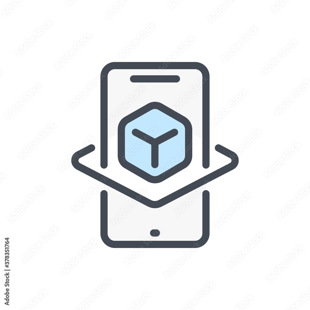 Poster augmented reality color line icon. mobile phone with cube projection vector outline colorful sign.