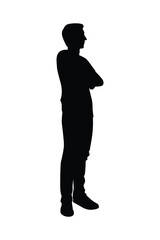 Standing man silhouette vector on white background, simple people concept..
