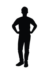 Standing man silhouette vector on white background, simple people concept..